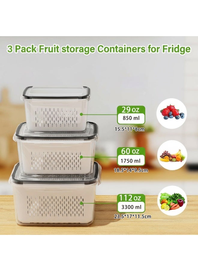 Neonix 3-piece set – Smart kitchen storage containers – Airtight and moisture-proof, suitable for the microwave and freezer | Containers for the fridge and pantry | Durable containers, including a draining basket | Ideal for the kitchen, food and vegetables. - Image 4