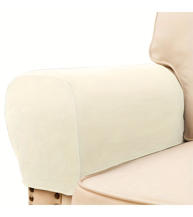 Light Grey Velvet Elastic Sofa Covers Two Piece Set Armrest Protector Dust Proof - Image 2