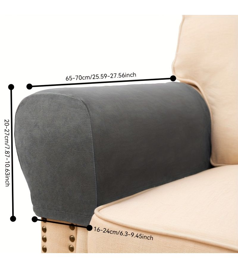 Light Grey Velvet Elastic Sofa Covers Two Piece Set Armrest Protector Dust Proof - Image 3