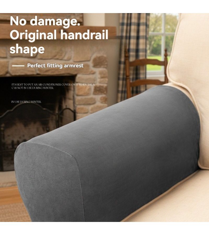 Light Grey Velvet Elastic Sofa Covers Two Piece Set Armrest Protector Dust Proof - Image 4