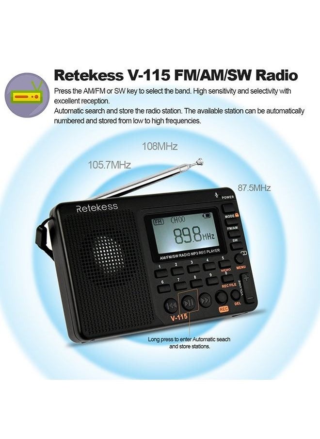 Retekess - FM Radio Multiband Radio Receiver V293 Black - Image 1