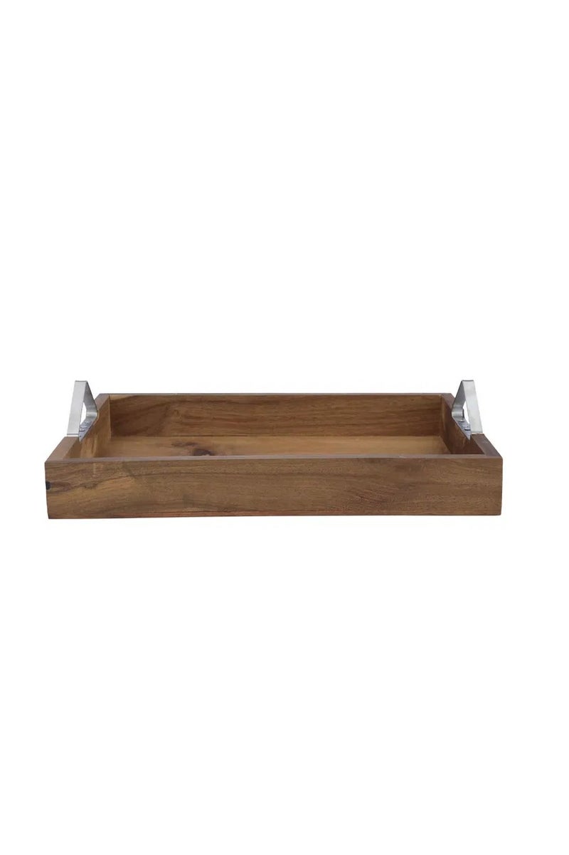 Alsaif Gallery Wooden serving tray with stainless steel handle, Al Saif Gallery, 43 x 32 x 5.5 cm, large, rectangular - brown - Image 2