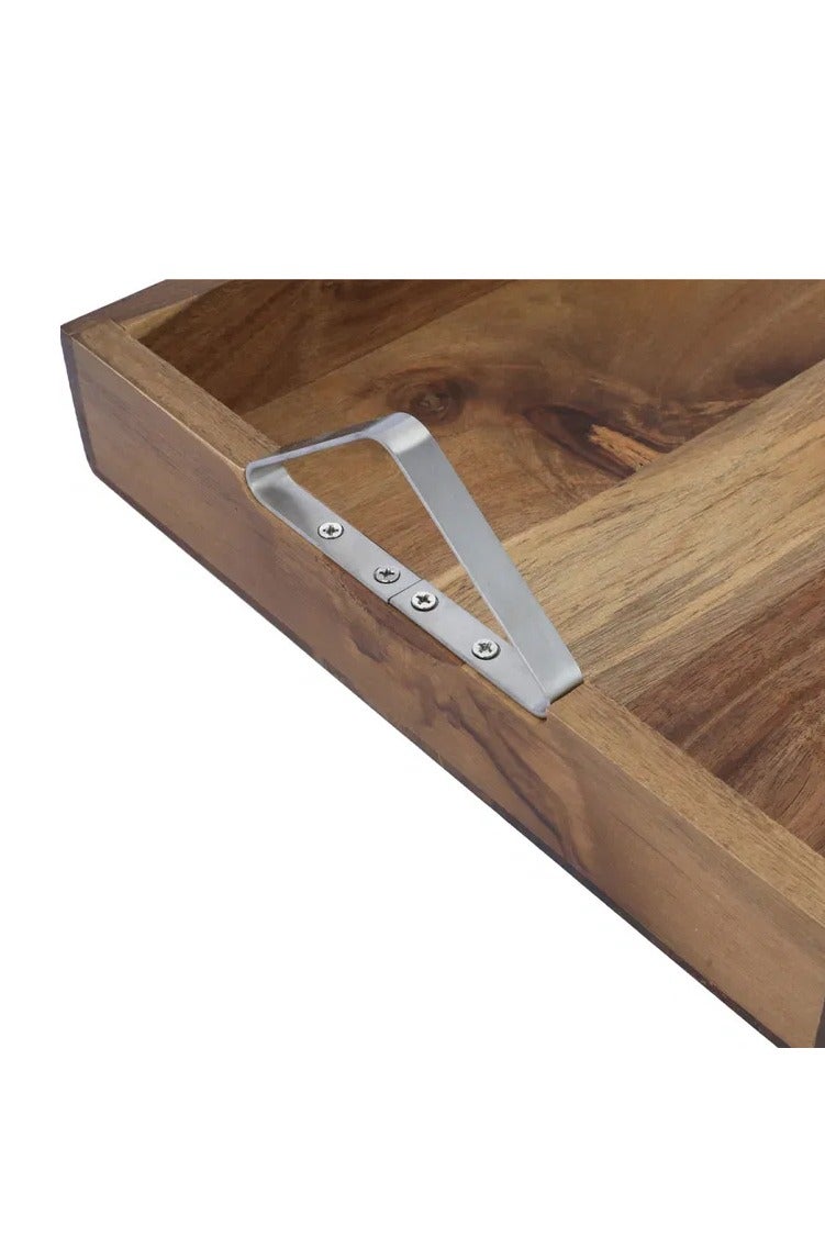 Alsaif Gallery Wooden serving tray with stainless steel handle, Al Saif Gallery, 43 x 32 x 5.5 cm, large, rectangular - brown - Image 3