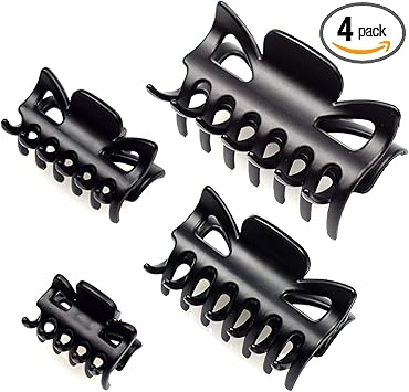 Basic Sense Hair Claws Durable Sturdy Non Slip Plastic Grip Hair Clamps Clips Strong Hold 4pcs Matt Black Combo - Image 1