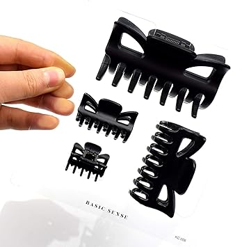 Basic Sense Hair Claws Durable Sturdy Non Slip Plastic Grip Hair Clamps Clips Strong Hold 4pcs Matt Black Combo - Image 4