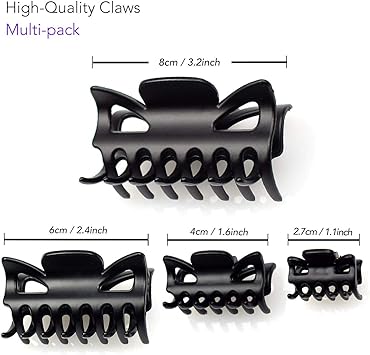 Basic Sense Hair Claws Durable Sturdy Non Slip Plastic Grip Hair Clamps Clips Strong Hold 4pcs Matt Black Combo - Image 3