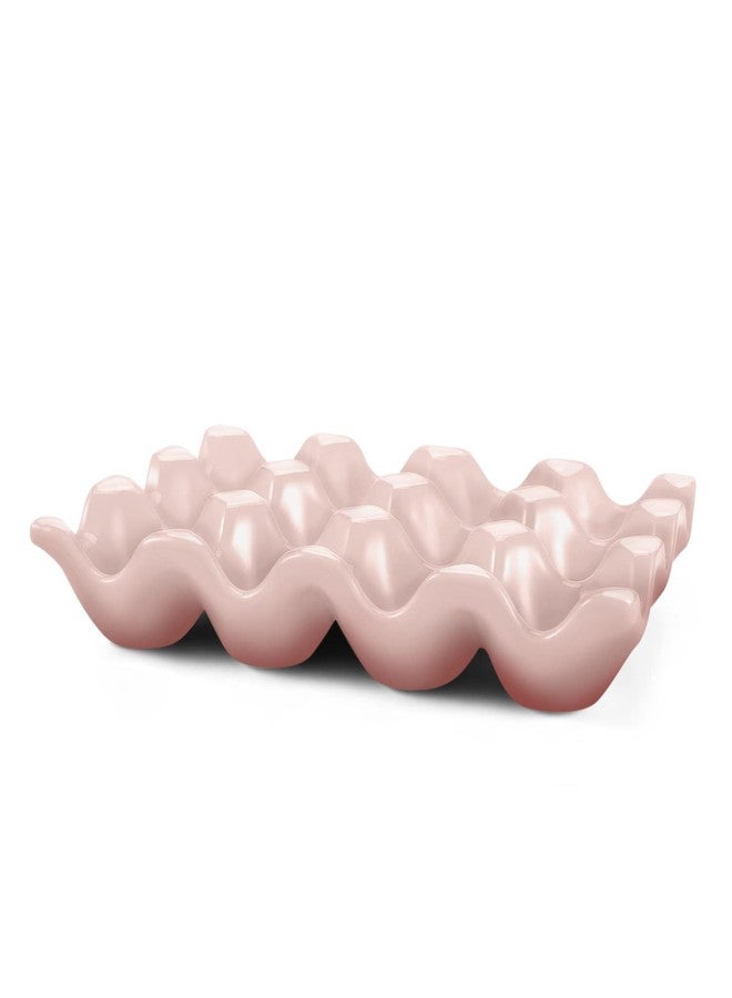 Flexzion Ceramic 12 Cups Egg Tray - Whole Dozen Porcelain Egg Holder Container Keeper Storage Organizer Decorative Serving Stand Serveware for Refrigerator Fridge Countertop Display Kitchen (Pink) - Image 2