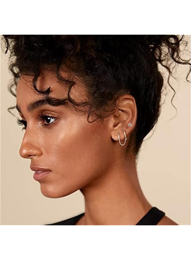 PAVOI 14K Gold Chain Earrings for Women | Double Piercing Dangle Chain Huggie Hoop Earrings | Cubic Zirconia Pearl Stud Ear Cuff Earrings for Women - Image 4