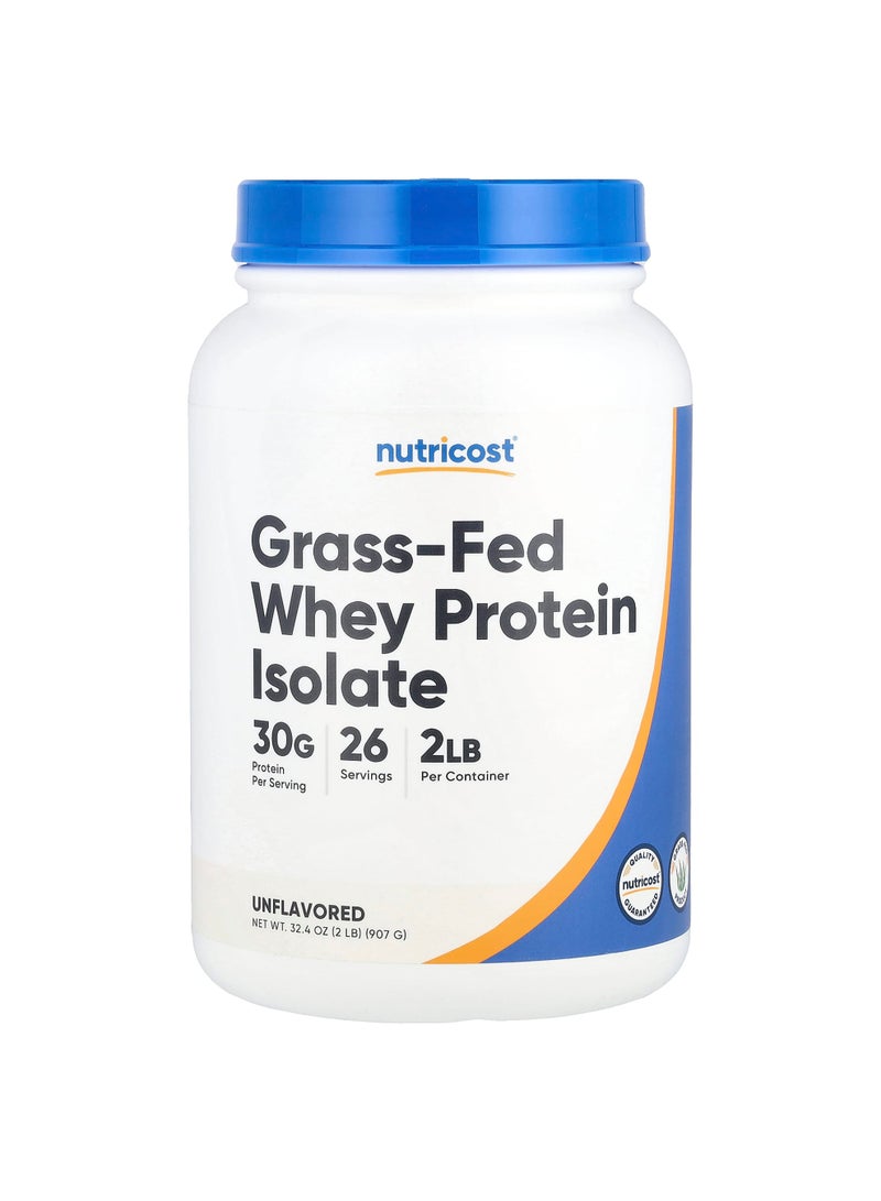 Nutricost Grass-Fed Whey Protein Isolate, Unflavored, 2 lb (907 g)
