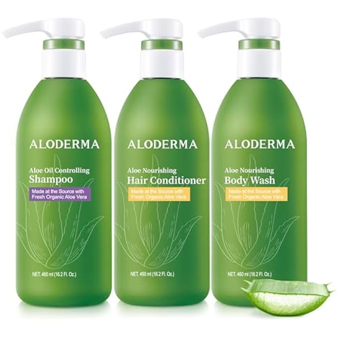 Aloderma Aloe Oil Controlling & Hydrating Set - Oil Controlling Shampoo, Nourishing Conditioner, Nourishing Body Wash