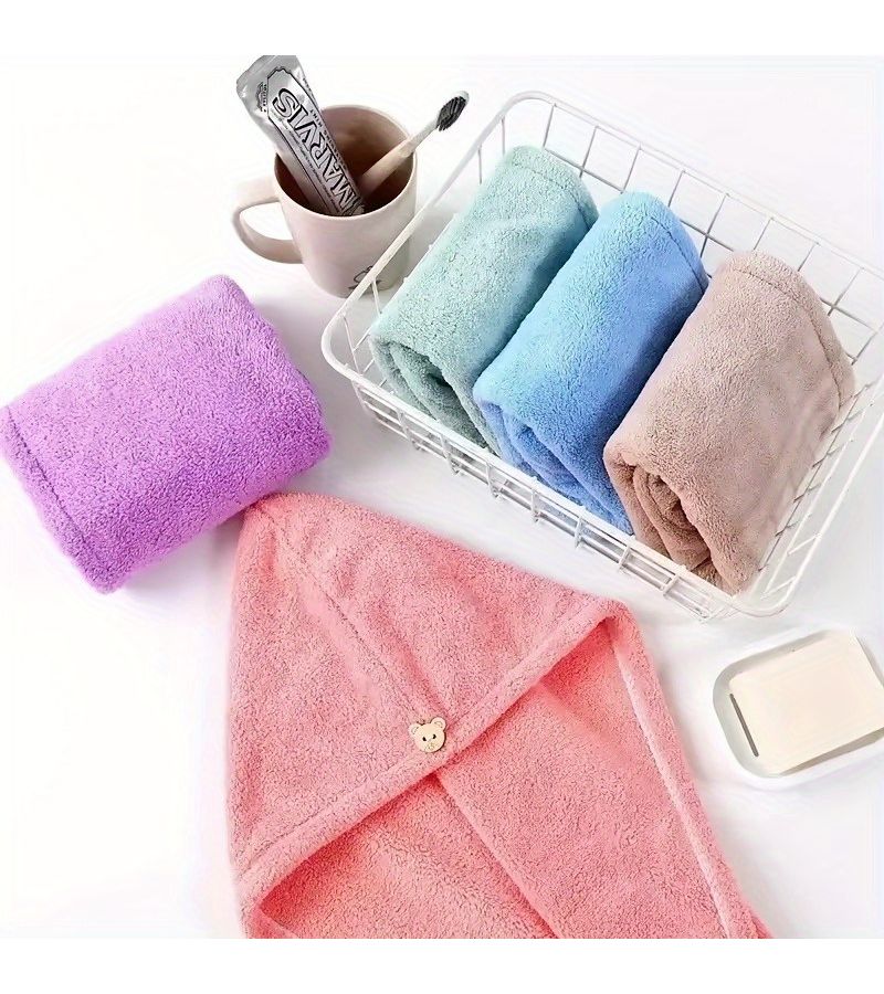 Blue 2Pcs Ultra Fine Fiber Hair Drying Caps Breathable Water Absorbent - Image 1