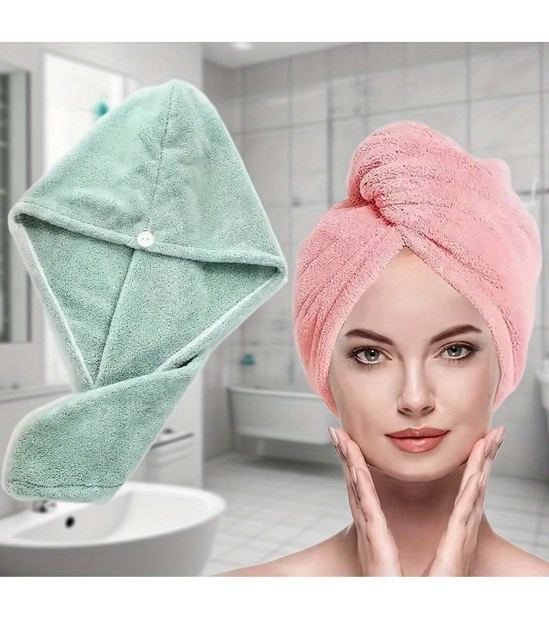 Blue 2Pcs Ultra Fine Fiber Hair Drying Caps Breathable Water Absorbent - Image 4