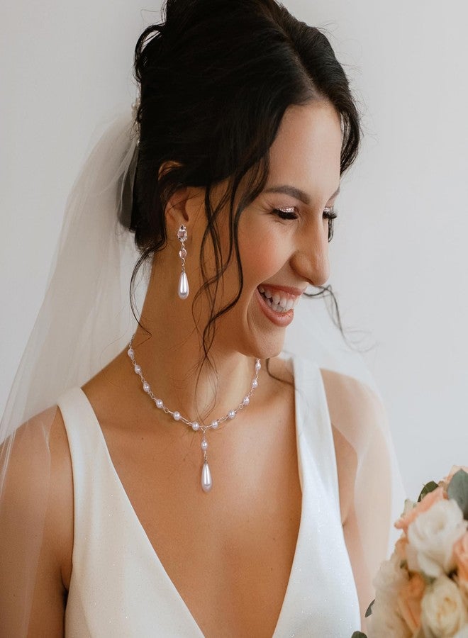 Raicegs Pearl Jewelry Set for Women Wedding Pearl Back Drop Chain Necklace Bracelet Earrings Set Bride Bridesmaid Dainty Jewelry Gift for Women Girl - Image 2
