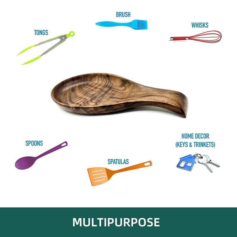Kityemo Walnut Wooden Spoon Rest Cooking Spoon Holder Organizer Heat-Resistant Wood Utensil Rest, Spoon Holder for Stove Top, Kitchen Utensil Holder for Ladles, Turner, Brush, Spatula& More - Image 3