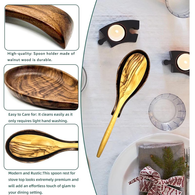 Kityemo Walnut Wooden Spoon Rest Cooking Spoon Holder Organizer Heat-Resistant Wood Utensil Rest, Spoon Holder for Stove Top, Kitchen Utensil Holder for Ladles, Turner, Brush, Spatula& More - Image 4