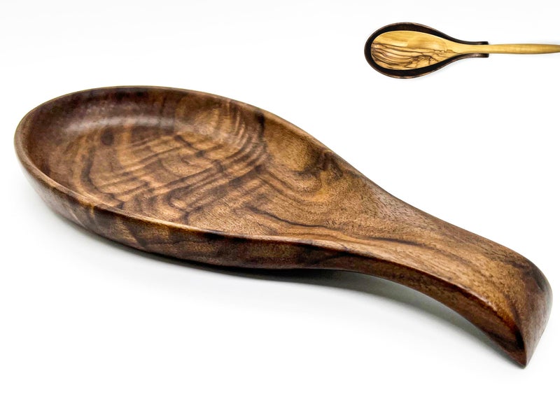 Kityemo Walnut Wooden Spoon Rest Cooking Spoon Holder Organizer Heat-Resistant Wood Utensil Rest, Spoon Holder for Stove Top, Kitchen Utensil Holder for Ladles, Turner, Brush, Spatula& More - Image 1