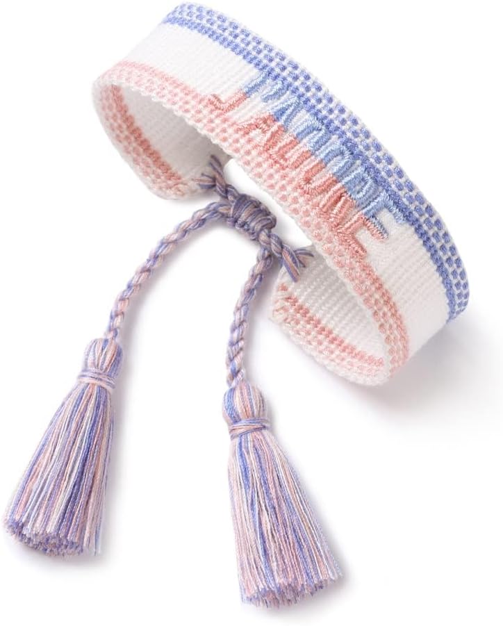 Luckam أساور الصداقة المنسوجة، أساور معصم كلمات رائعة، أساور صداقة يدوية الصنع بأسلوب بوهيمي للنساء والفتيات (وردي) - Image 1