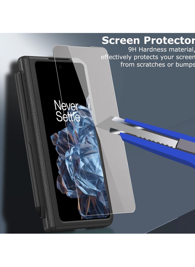 SYOSI Case for OnePlus Open 2023 with Stylus and Pen Holder, Luxury PU Leather One Plus Cover, with Hinge Protection, Built in Screen Protector, Kickstand, All Inclusive Design, Black - Image 4