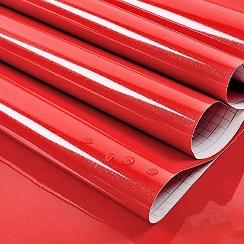 HAPPYMATES Self Adhesive Vinyl Wrap DIY Auto Wrap Film Fit Most Cars & Bikes Waterproof Car Sticker Vinyl Sheet, Interior Sticker, Heat Resistant (12 X 60 Inch, RED Vinyl) - Image 1