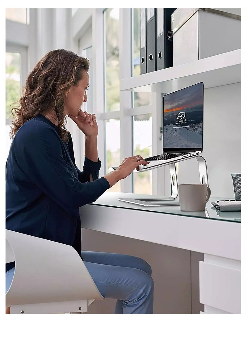 Z1 Laptop Stand, Aluminum Computer Riser, Ergonomic Laptops Elevator for Desk, Metal Holder Compatible with 10 to 15.6 Inches Notebook Computer, Silver - Image 3