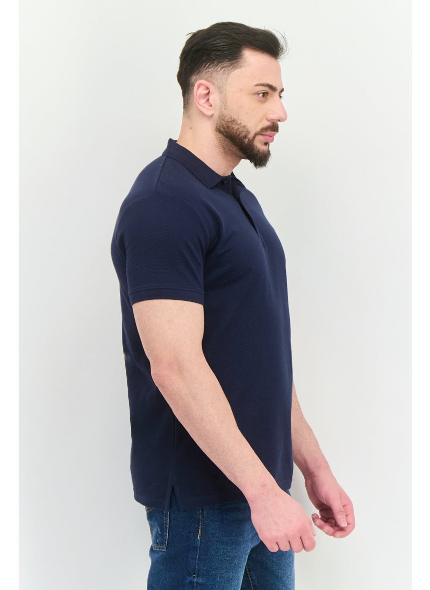 Peter Werth - Men Regular Fit Short Sleeves Textured Polo Shirt, Navy - Image 1
