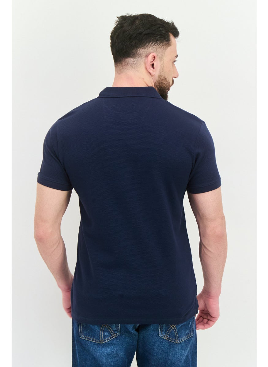 Peter Werth - Men Regular Fit Short Sleeves Textured Polo Shirt, Navy - Image 1