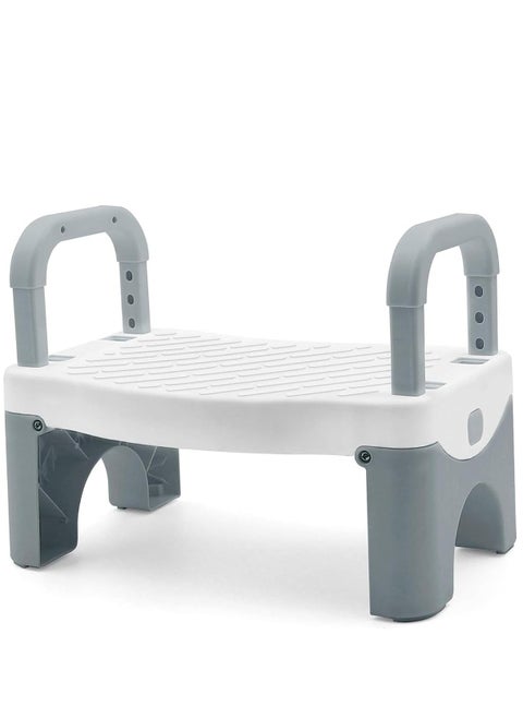 Folding Step Stool for Kids, Child Potty Training Step Stool with Adjustable Armrest, Toddler Non-slip Stool for Bathroom Sink, Toilet, Kitchen(Grey)