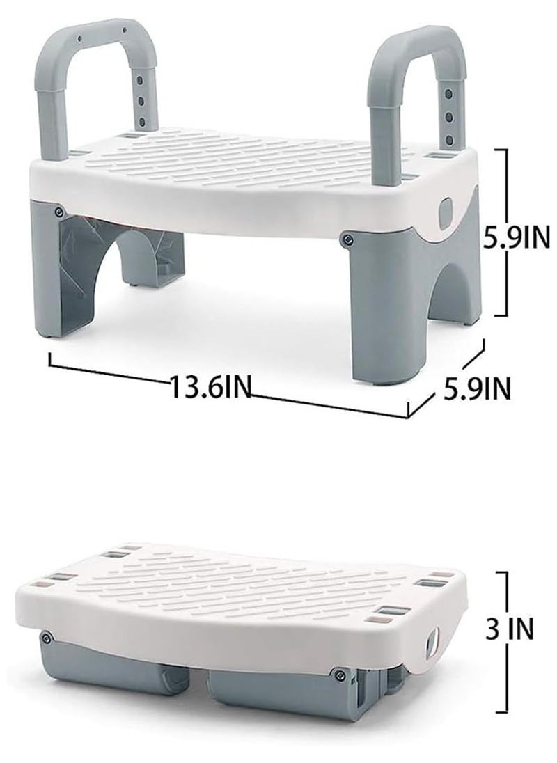 Folding Step Stool for Kids, Child Potty Training Step Stool with Adjustable Armrest, Toddler Non-slip Stool for Bathroom Sink, Toilet, Kitchen(Grey)