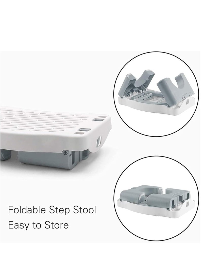 Folding Step Stool for Kids, Child Potty Training Step Stool with Adjustable Armrest, Toddler Non-slip Stool for Bathroom Sink, Toilet, Kitchen(Grey)