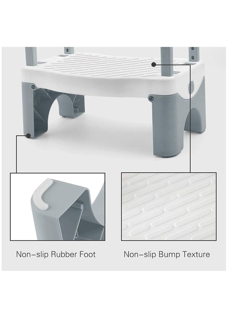 Folding Step Stool for Kids, Child Potty Training Step Stool with Adjustable Armrest, Toddler Non-slip Stool for Bathroom Sink, Toilet, Kitchen(Grey)