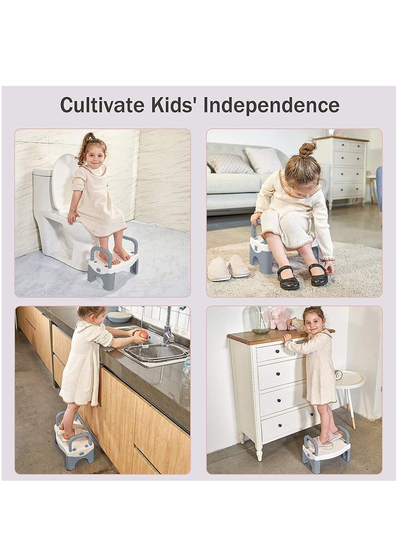 Folding Step Stool for Kids, Child Potty Training Step Stool with Adjustable Armrest, Toddler Non-slip Stool for Bathroom Sink, Toilet, Kitchen(Grey)