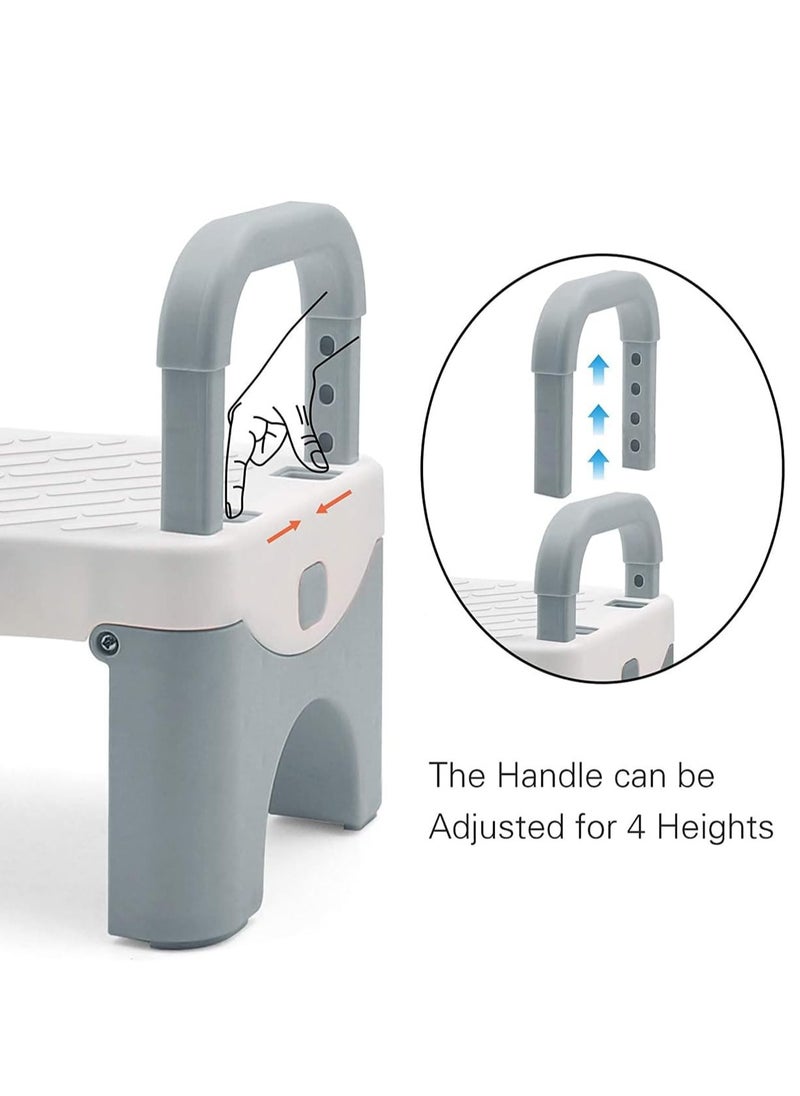 Folding Step Stool for Kids, Child Potty Training Step Stool with Adjustable Armrest, Toddler Non-slip Stool for Bathroom Sink, Toilet, Kitchen(Grey)