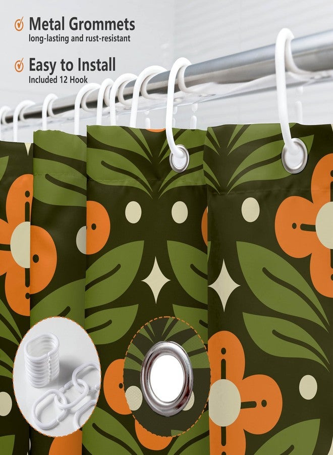 MEHOFOND Orange Floral Green Shower Curtain Vintage Mid Century Modern Abstract Geometric Bathroom Curtain Boho Retro Classic 1950S 1960S Home Bathtub Decor Fabric Waterproof Bath Curtain 72x72 Inch - Image 5