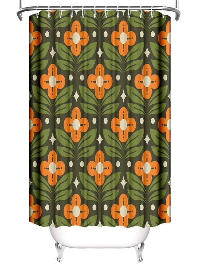 MEHOFOND Orange Floral Green Shower Curtain Vintage Mid Century Modern Abstract Geometric Bathroom Curtain Boho Retro Classic 1950S 1960S Home Bathtub Decor Fabric Waterproof Bath Curtain 72x72 Inch - Image 3
