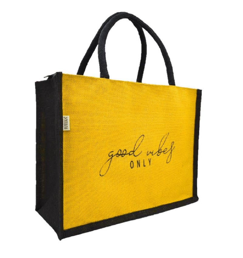 JUTEKA quote printed Jute Bag for Lunch, Office, Grocery, Picnic, Tiffin, Shopping Hand Bag with padded cotton handles… - Image 1