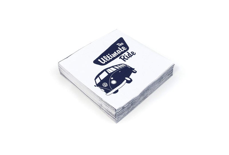 BRISA VW Collection - Volkswagen Napkins Table Paper Tissues with VW T1 Bus Campervan Motif (The Ultimate Ride/White/3-ply) - Image 1