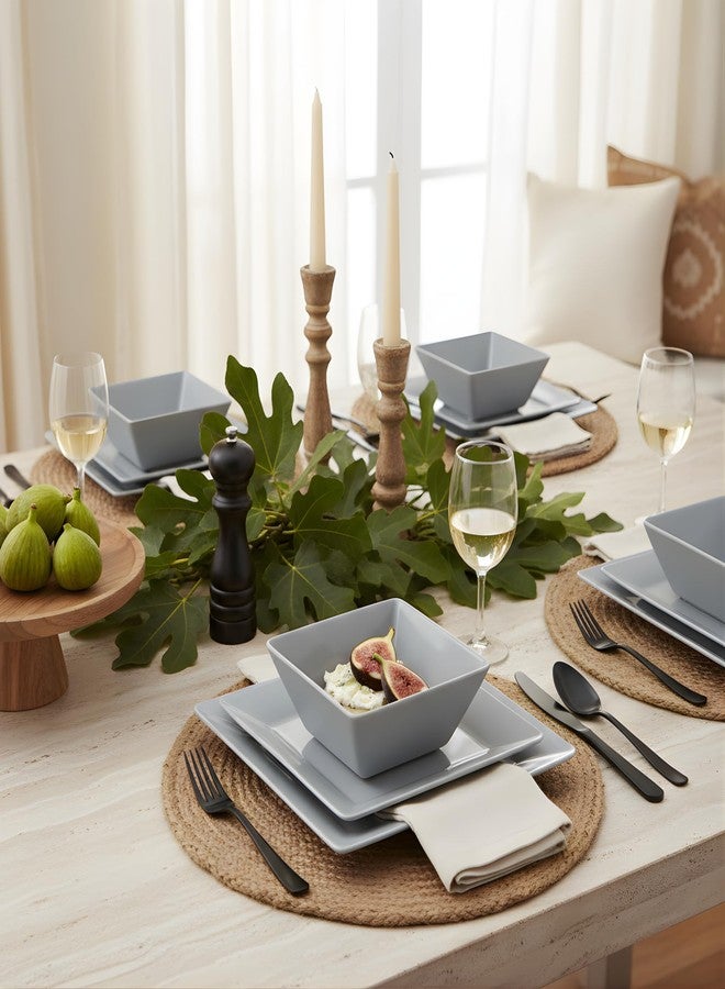 تي بي طقم عشاء TP مكون من 12 قطعة، طقم أطباق ميلامين مع أوعية وأطباق، طقم عشاء مربع غير قابل للكسر وخفيف الوزن لأربعة أشخاص، رمادي - Image 4