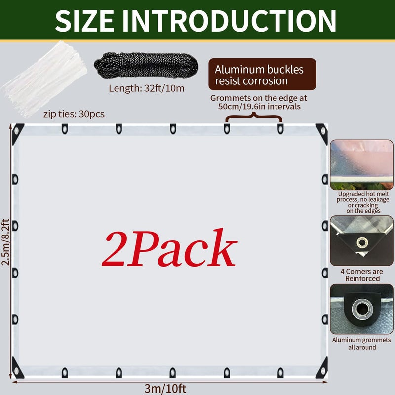 ZERNBER Clear Waterproof Tarp with Grommets, 8x10ft Upgraded Edge Heat Fused Tear Resistant Clear Heavy Duty Tarps for Patio Fencing, Rain, Wind, Cold, Chicken Coops,and More!ï¼ˆWindproof Rope and Tie-Downsï¼‰ - Image 2