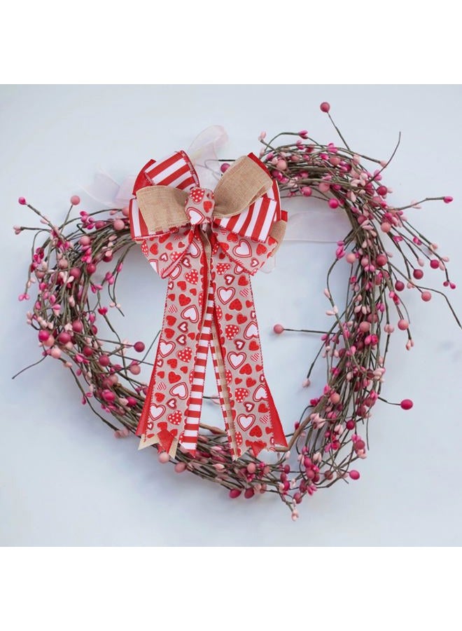Meseey Large Valentine's Day Tree Topper Bow Red Heart Printed Valentines Wreath Burlap Bow for Valentine's Day Wedding Mother's Day Front Door Wreath Home Indoor Outdoor Decorations (Valentine) - Image 4