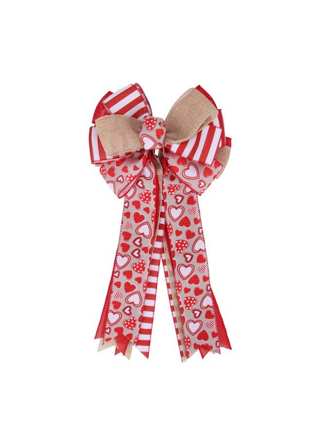 Meseey Large Valentine's Day Tree Topper Bow Red Heart Printed Valentines Wreath Burlap Bow for Valentine's Day Wedding Mother's Day Front Door Wreath Home Indoor Outdoor Decorations (Valentine) - Image 1