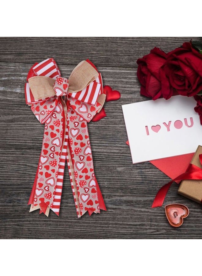 Meseey Large Valentine's Day Tree Topper Bow Red Heart Printed Valentines Wreath Burlap Bow for Valentine's Day Wedding Mother's Day Front Door Wreath Home Indoor Outdoor Decorations (Valentine) - Image 5