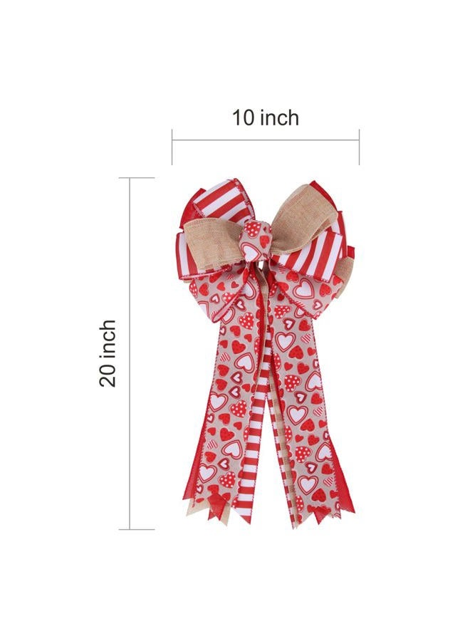 Meseey Large Valentine's Day Tree Topper Bow Red Heart Printed Valentines Wreath Burlap Bow for Valentine's Day Wedding Mother's Day Front Door Wreath Home Indoor Outdoor Decorations (Valentine) - Image 2