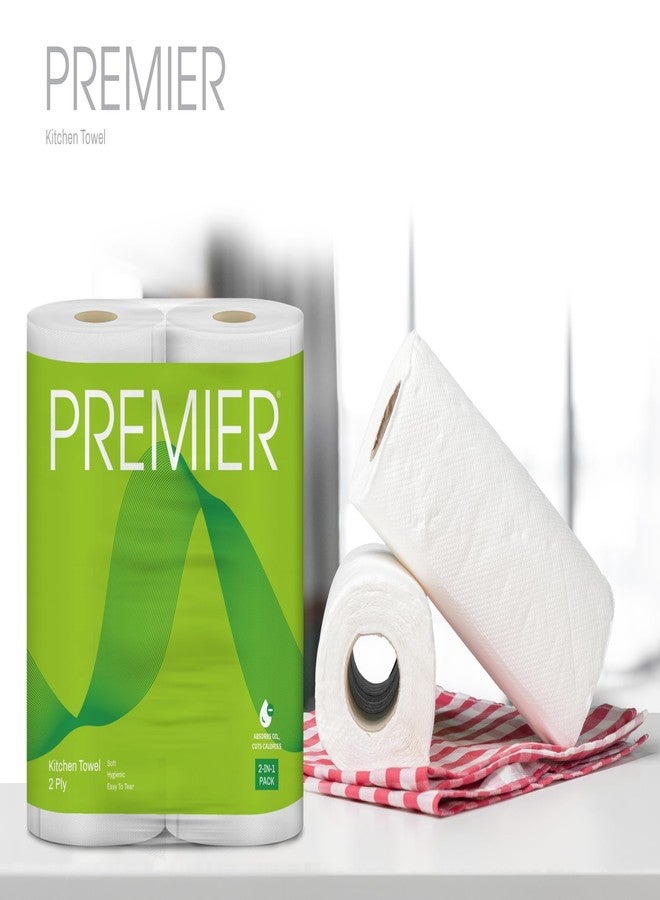 Premier 2 Ply Kitchen Tissue Paper Roll | 120 Pulls | 60 Kitchen Towels X 2 Rolls | Super Absorbent Paper Towels for Everyday Cleaning, Kitchen Paper Wipes, Multipurpose tissue rolls for Home Office - Image 1