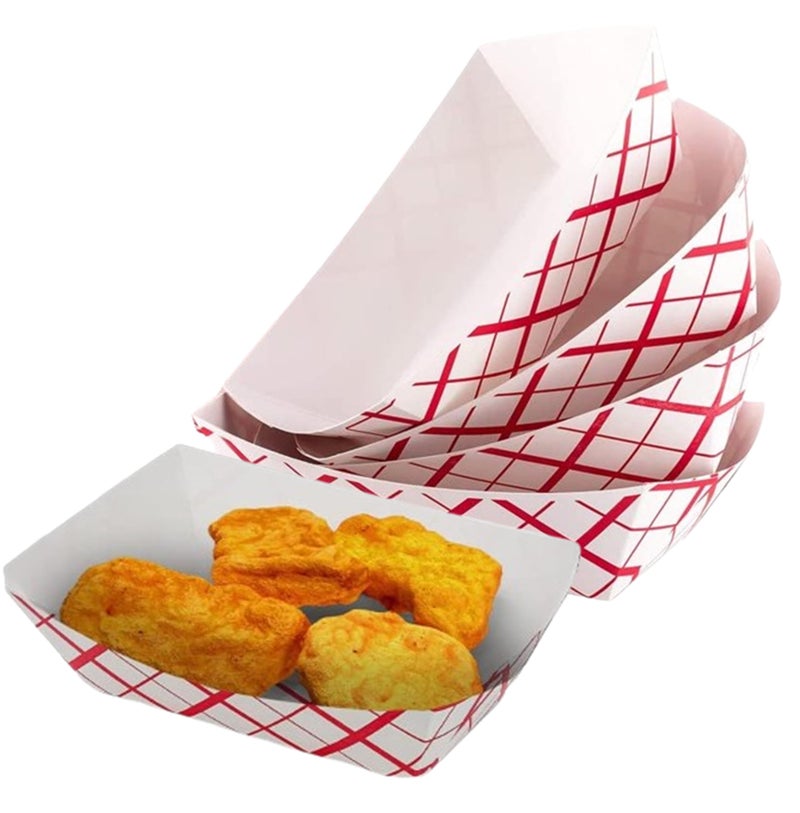 Mr Miracle Paper Food Trays Red  White Checkered Paper Extra Small 12 LB 100 Pack Disposable Recyclable Serving BoatsFor Condiments Snacks  Concession Food Grease Ressistant