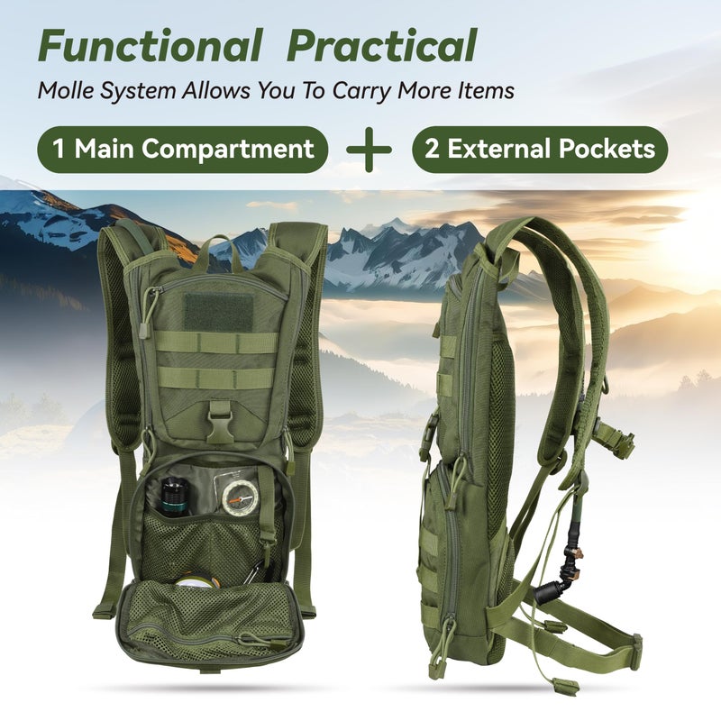 MARCHWAY Tactical Molle Hydration Pack Backpack with 3L TPU Water Bladder, Military Daypack for Cycling, Hiking, Running, Climbing, Hunting, Biking (Green) - Image 4