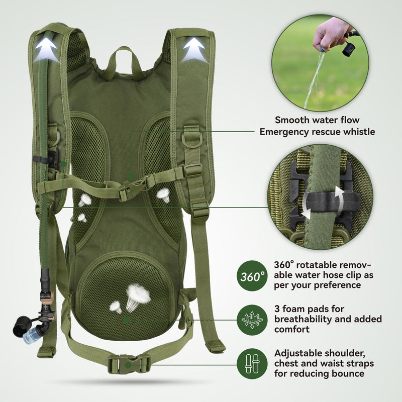 MARCHWAY Tactical Molle Hydration Pack Backpack with 3L TPU Water Bladder, Military Daypack for Cycling, Hiking, Running, Climbing, Hunting, Biking (Green) - Image 5