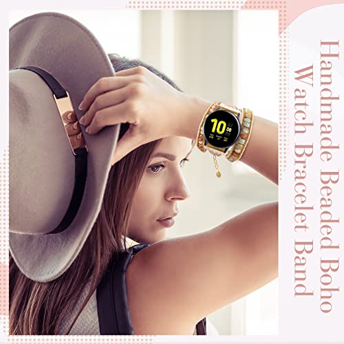Otuuz 20mm Handmade Beaded Watch Bracelet Band Compatible with Samsung Galaxy Watch 4 40mm 44mm/ 4 Classic 42mm 46mm/ Watch 3 41mm/ Active 2 Replacement Wristband for Women Men(Beige Series) - Image 2