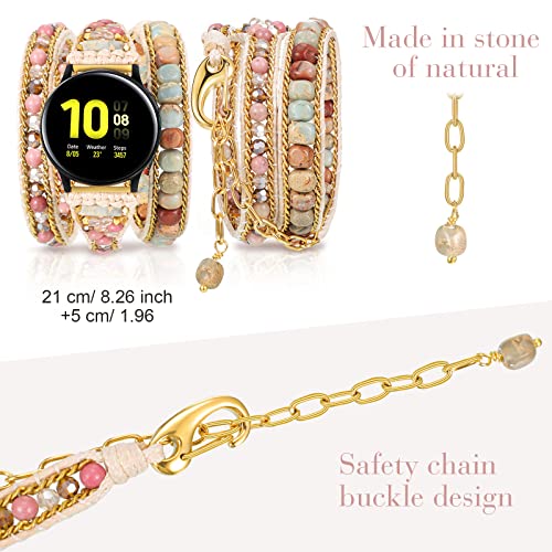 Otuuz 20mm Handmade Beaded Watch Bracelet Band Compatible with Samsung Galaxy Watch 4 40mm 44mm/ 4 Classic 42mm 46mm/ Watch 3 41mm/ Active 2 Replacement Wristband for Women Men(Beige Series) - Image 3