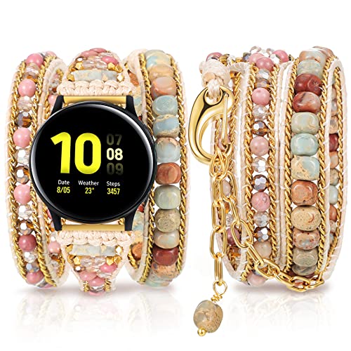 Otuuz 20mm Handmade Beaded Watch Bracelet Band Compatible with Samsung Galaxy Watch 4 40mm 44mm/ 4 Classic 42mm 46mm/ Watch 3 41mm/ Active 2 Replacement Wristband for Women Men(Beige Series) - Image 1
