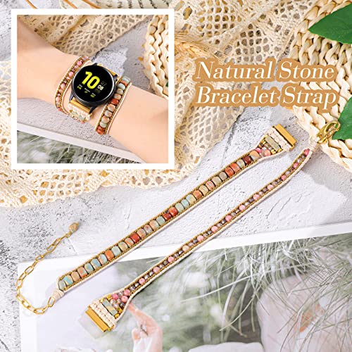 Otuuz 20mm Handmade Beaded Watch Bracelet Band Compatible with Samsung Galaxy Watch 4 40mm 44mm/ 4 Classic 42mm 46mm/ Watch 3 41mm/ Active 2 Replacement Wristband for Women Men(Beige Series) - Image 5